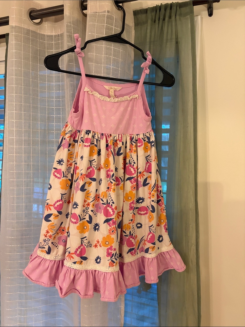 Matilda Jane Pink Floral Tie-Shoulder Sundress with Yellow and Navy Accents